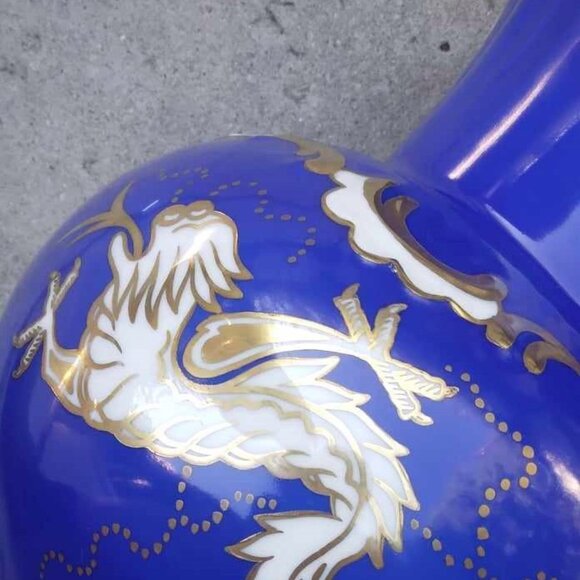 Cobalt Blue Gold Gilded Porcelain Vase W/Hand Painted Dragons RW Rudolf Wachter - Picture 9 of 11